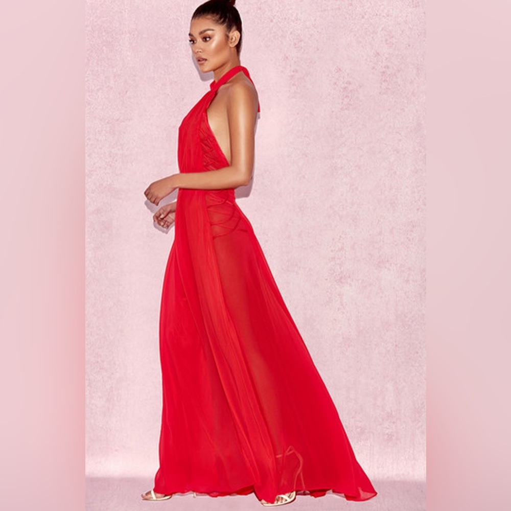 HOUSE OF CB Ranada Red Backless Halter Maxi Dress Size S Small NEW - Picture 7 of 15